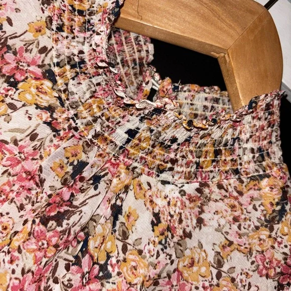 MSK Pink Multi Floral Ruffle Sleeve Wide Leg Jumpsuit Size XL Elastic Waist - Picture 6 of 10